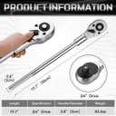 3/4" Drive Quick Release Ratchet, 20-inch Teardrop Reversible Socket Wrench, 24-tooth Gear, Cr-v Steel Heavy Duty Ratcheting Tool with Knurled Handle for Automotive & Machinery Repair