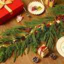 JUNEBRUSHS 9FT Artificial Norfolk Pine Garland, Christmas Garlands with Lights Real Touch Artificial Faux Greenery Garland for Mantle Stairs Railing Fireplace Table Indoor Xmas Decor