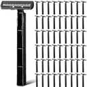 Chumia 500 Pcs Disposable Twin Blade Razor Shaving Safety Razor for Men Individually Wrapped with Clear Safety Cap Bulk Packed Portable for Hotel Guest House Travel Home Use(Black)