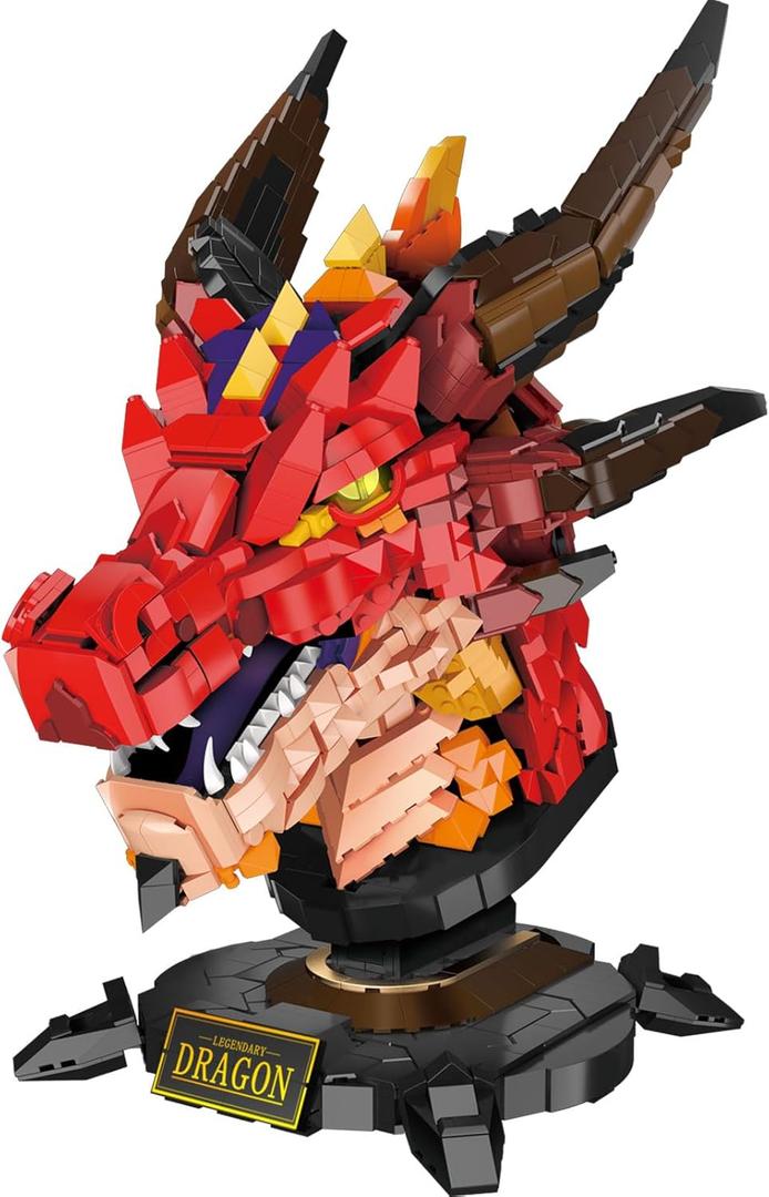 Brihappen Dragon Model Building Blocks Set for Adults Boys Girls 14+ (2713 Pieces) - Cool Animals Fire Dragon Head Building Toy Home Office Collection, Gifts for Building Blocks Lover