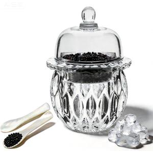 Caviar Server Set,Chilled bowl Glass Caviar Dish With Lids,ice bowls to keep food cold, Elegant Serving Tray for Caviar Shrimp and Party Appetizers dip bowl ice cream (Leaf-Large 5.1''x7.1'')