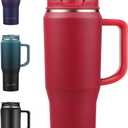 40 oz Tumbler with Handle, Insulated Tumblers with Lid and Straw, Large Metal Sports Water Bottle Jug, Thermal Stainless Steel Travel Coffee Mug Cup, Classic Red