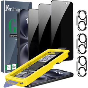 Ferilinso [Auto Dust Install] 3 Pack Privacy Screen Protector for iPhone 16 with 9H+ Private Accessories-Camera Lens Protector, Tempered Glass Cover, Case Friendly, Sensitve Touch