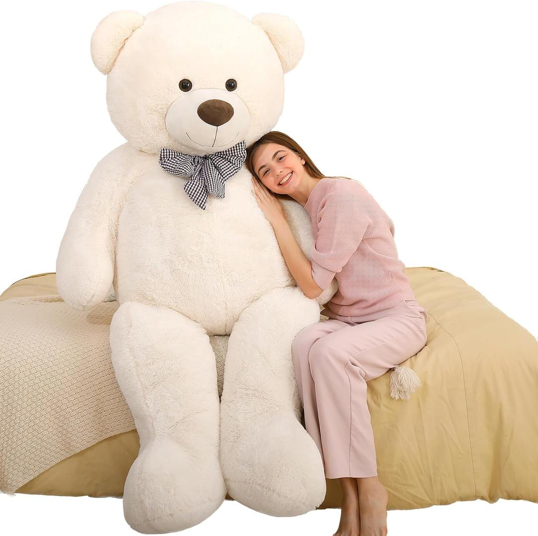 MaoGoLan Giant White Teddy Bear Stuffed Animal 6 Feet,Soft Cuddly Smiling Face Big Life Size Valentines Teddy Bear Plush Gift for Boyfriend Girlfriend,Brithday (Cream)