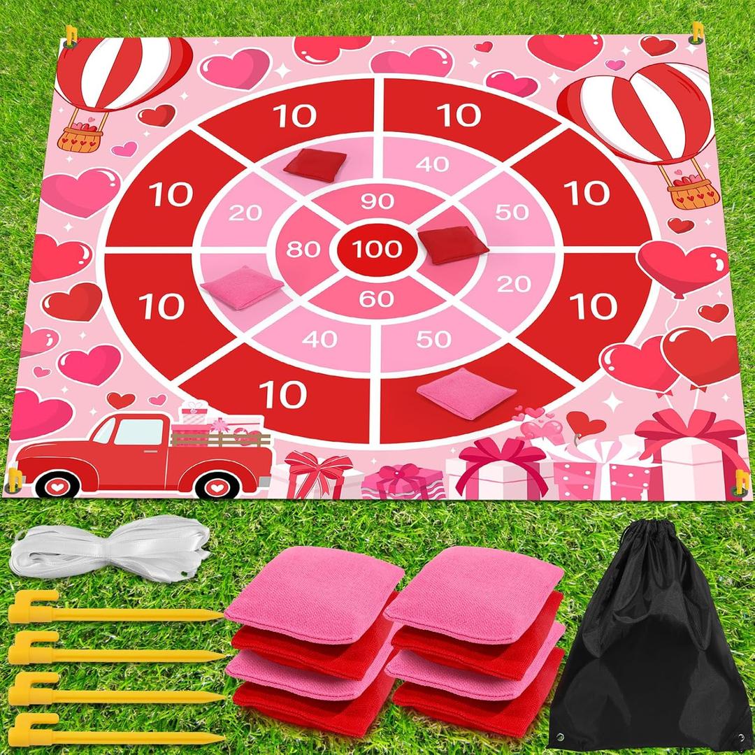 Valentines Day Games Bean Bag Toss Game Valentines Theme Outdoor Lawn Yard Games 4.9ft Giant Valentine Party Supplies for Adults Family Backyard Camping Field Holiday Party Favors Decoration Gift