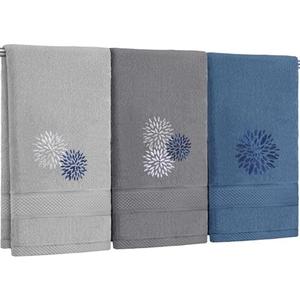 Tingjoo Dahlia Flower Hand Towels Farmhouse Bathroom Towels 14x29 Inch Embroidered Decorative Cute Spring Summer Hand Towels Cotton Soft Absorbent Towels for Bathroom Kitchen 3 Count