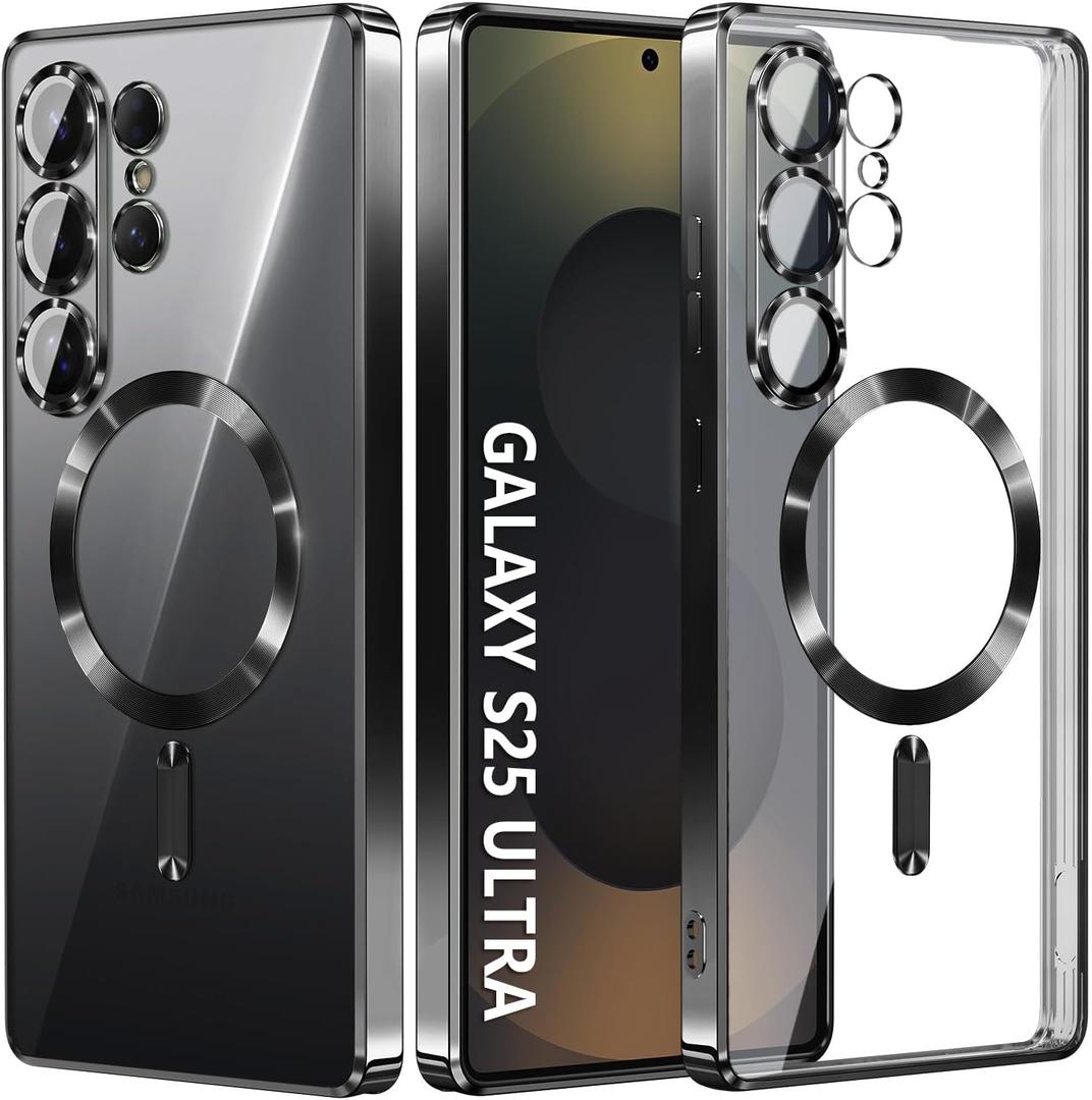 Compatible with Samsung Galaxy S25 Ultra Case（Only）.Magnetic Cover for S25 Ultra. Glossy Slim Thin Soft funda capa para for Galaxy S25 Ultra 6.9 inch.Compatible with MagSafe (Black)