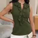 Women Sleeveless Work Blouses Dressy Casual Ruffle Tank Tops Summer Business Casual Office Outfit (Small, Army Green)