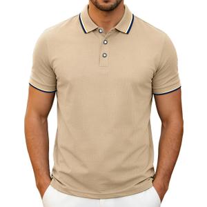 Men's Golf Polo Shirts Short Sleeve Striped Casual Polo Shirts for Men Dry Fit Tennis T-Shirt Tops (L)