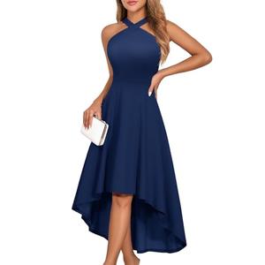 DRESSTELLS Plus Size Formal Cocktail Dresses for Women 2026, Spring Wedding Guest Dress Halter High Low Gown Navy XL