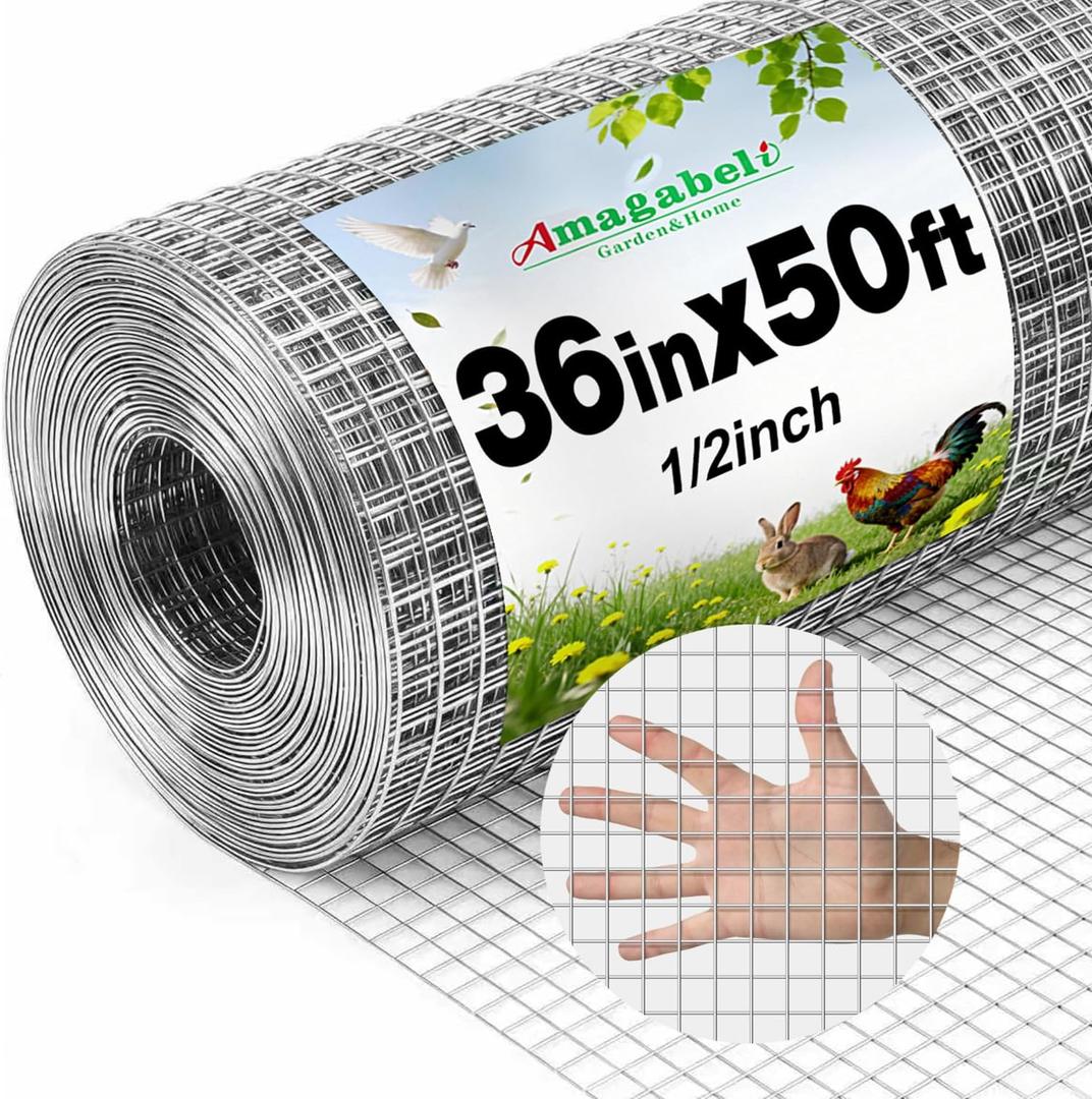 Amagabeli Hardware Cloth 1/2 inch 36inx50ft 19 Gauge Chicken Wire Fence Hot-Dipped Galvanized After Welding Wire Mesh Roll for Vegetable Garden Fencing Plant Supports Poultry Netting Cage Snake Gopher