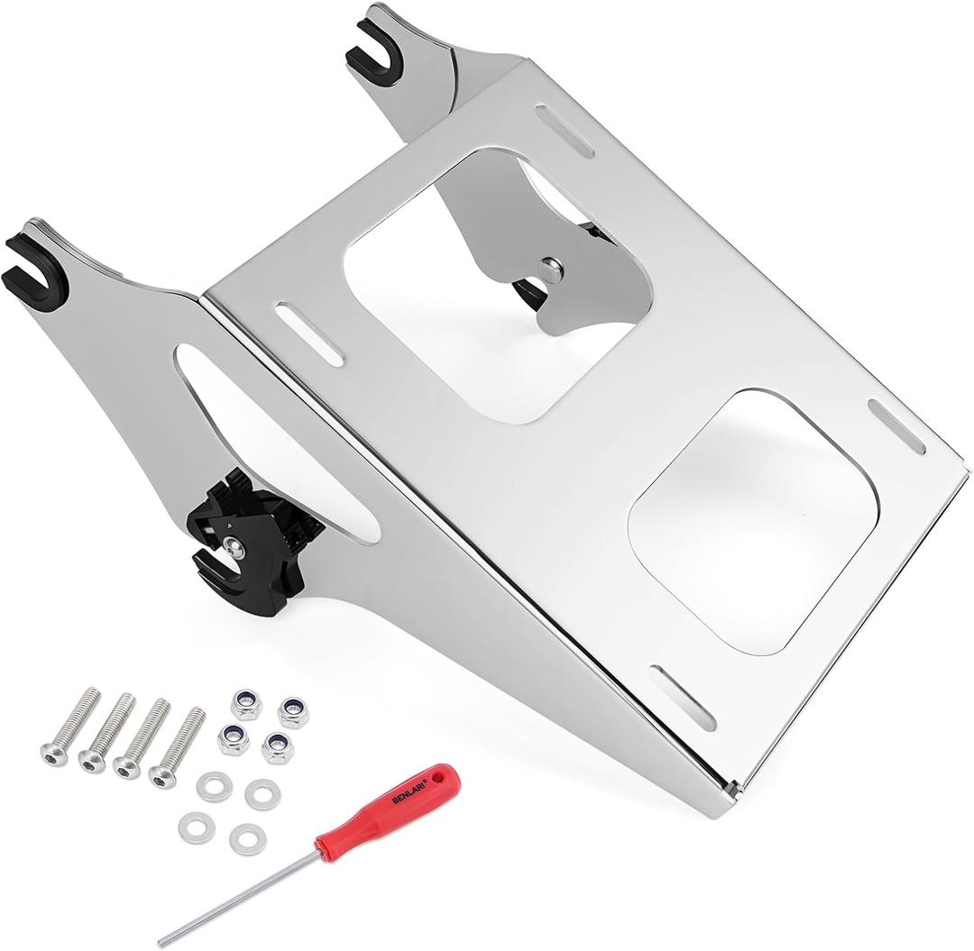Benlari Thicker Tour Pack Mount Detachable 2-Up Trunk Tour Pack Mounting Rack Fit for Harley Davidson Touring Street Glide Road King Road Glide Electra Glide 2014-2024 (Chrome)