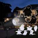 8 Pack Halloween Ghost Decorations Set, 6 Ghost Yard Signs and 2 Solar Spotlight Scary Shadows for Night Projections Spooky Faces Signs with Stakes for Halloween Garden Lawn Decor