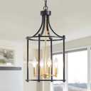 XINGQI Lantern Pendant Light Modern Geometric Hanging Chandelier Black and Gold 4 Lights Adjustable Height Cage Pendant Lighting Fixture for Kitchen Entryway Hallway Foyer