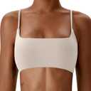 Comper Women's Sports Bras Wirefree Racerback Workout Bras Sexy Thin Straps Yoga Sport Bras with Removable Pads (Beige, Large)