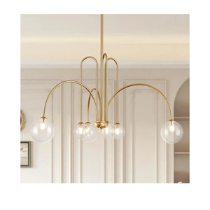 Gold Sputnik Chandelier,6 Lights Large Modern Chandelier L40”Mid Century Long Ceiling Pendant Light Fixtures for Dining Room with Clear Glass Globe Shades for High Ceiling Foyer Living Room