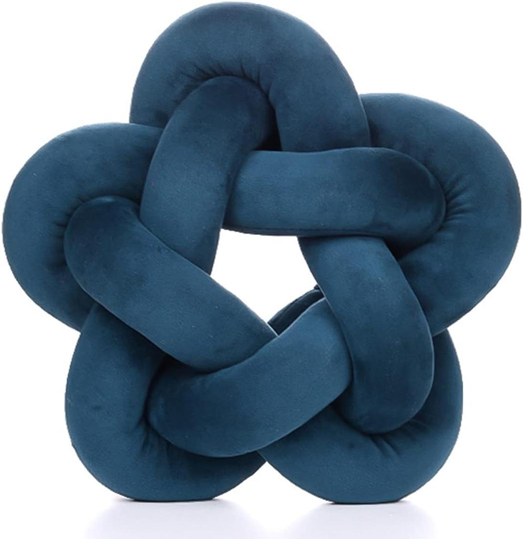 Knot Plush Throw Pillow Handmade Knotted Star Pillow Soft Sofa Lumbar Cushion Stuffed Cushion Home Office Children Room Decor, Navy Blue
