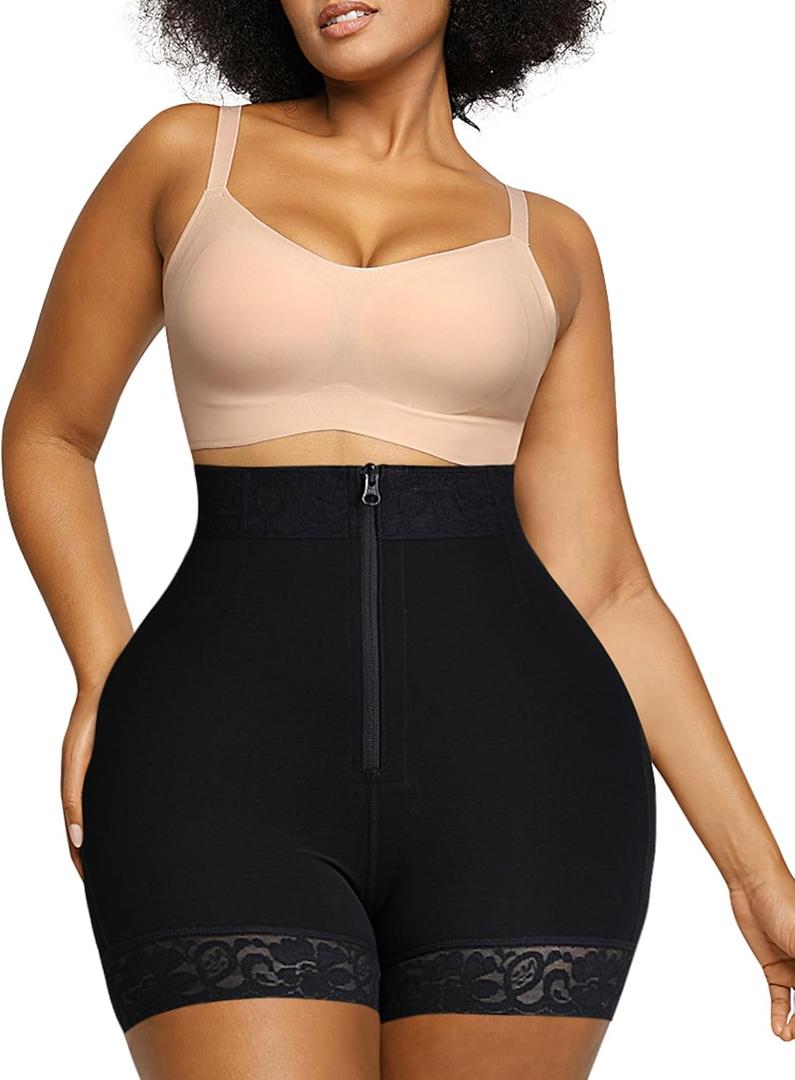SHAPELLX Shapewear Tummy Control Fajas Colombianas Moldeadoras Butt Lifting Shapewear Shorts For Women With Zip Closure (XL)