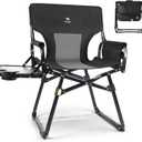 Camping Director's Chair with Side Table, 400 lb Capacity Black/Gray | Ergonomic Comfort with Oversized Side Table & Smart Storage