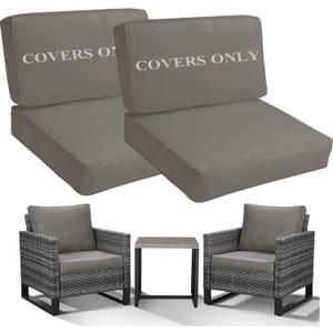 4 x Sqodok Patio Cushion Covers Replacement, Deep Seat Patio Cushions Cover Set of 4, Waterproof Seat and Back Cushions Cover for Outdoor Furniture Chair, Sofa, Couch(Grey,26.5"x26.5"x4"+26.5"x13"x4")