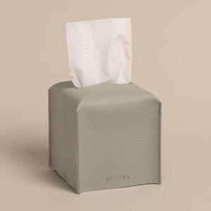 OLETHA Square Tissue Box Cover - Aesthetic Desk Decor for Room, Home & Office - Tissues Cube Boxes Holder - Pastel Gray, Set of 2
