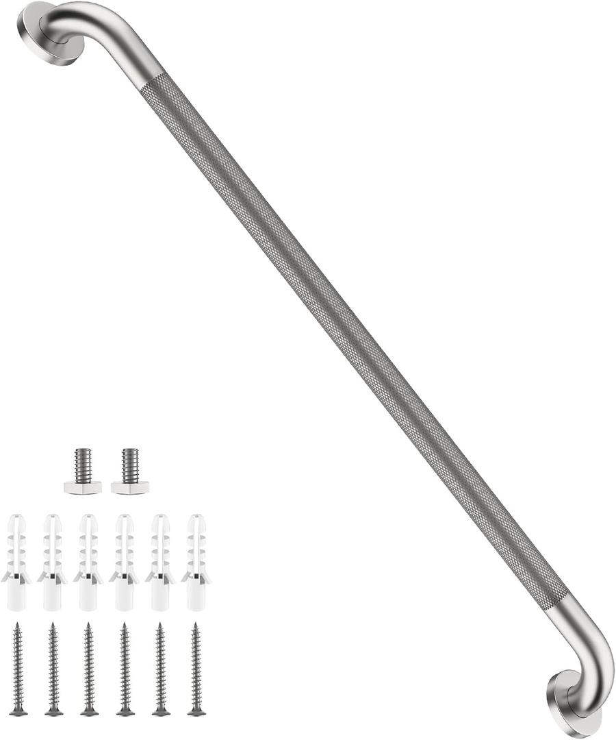 Brushed Nickel Grab Bar 36 Inch, iHansee Anti-Slip Bathroom Grab Bar w/Knurled Grip, Stainless Steel Long Safety Handrail for Toilet Bathtub Stair, Wall Mounted Shower Handle Handicap Bars for Elderly