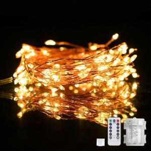 Dailyart 200 Led Fairy Lights - 16.4FT Battery Operated String Lights with Remote, 8 Modes, Waterproof for Bedroom, Christmas Tree & Wreath Decoration (Gold)