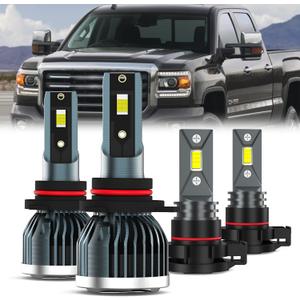 QIPEIZSP Fit For GMC SIERRA 1500 2014-2015 Light Bulbs, 9012 High Low Beam + H16 Fog Light Bulb, 4-Pack