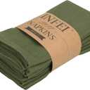 Solid Color Linen Blended Thin Dinner Napkins - Pack of 12 (40 x 40 cm) - for Events & Home Use (Army Green)