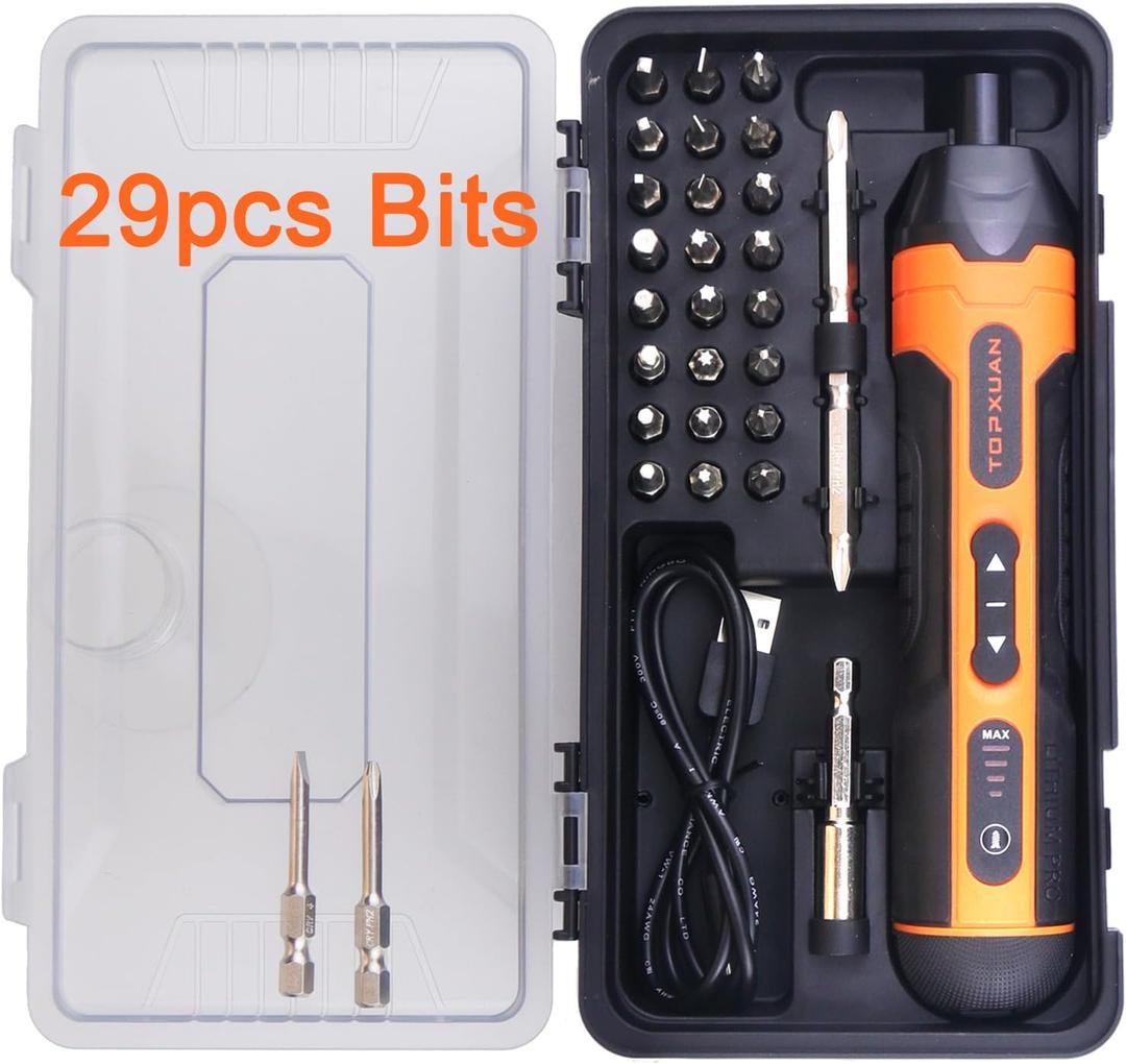 Power Screwdriver,Electric Small Drill,with LED Lights&USB Charging Battery,Speed Adjustable,Electric&Manual,Includes USB Cable&29pcs Bits Set,1 Bit Extender,Carrying Case