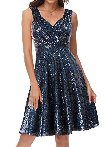 GRACE KARIN Women Sleeveless Sequin Bridesmaid Dress A-Line Swing Dress Size XL