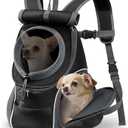YUDODO Dog Front Carrier Backpack with Sunshade Hood, 2 Head-Out (Front & Side) Breathable Pet Carrier for Small Dog, Ventilated Doggy Backpack for Hiking Outdoor (Upgraded Black, L)