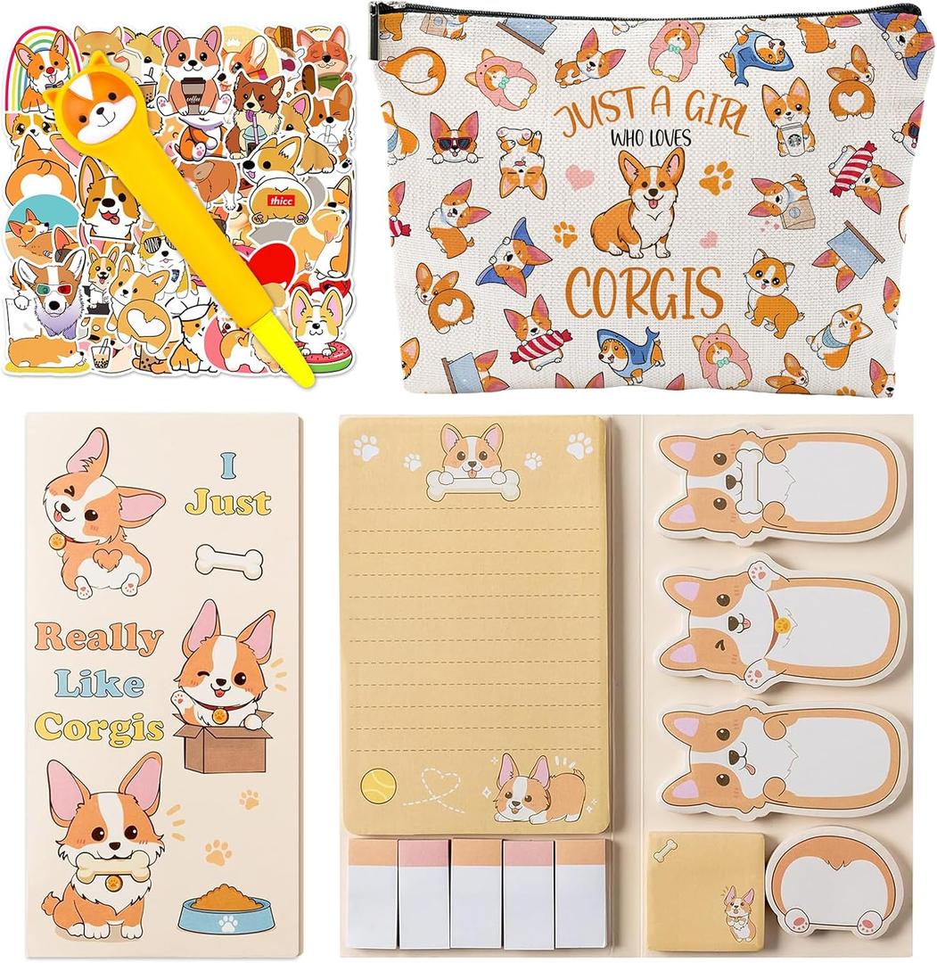School Supplies for Girls, Cute Corgi Stationery Set with Pencil Case, Pens & Sticky Notes Set, Corgi Gifts Party Favor for Girls Stationery School Office Supplies (Corgi)