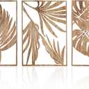 Jinzhenhong 3Pcs Modern Wooden Wall Sculptures, Leaf Sign Vintage Tropical Plant Wall, Wood Rustic Palm Leaf Wall Art Decor for Living Room Bathroom Bedroom Office (Leaf 1 Dark Brown)