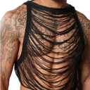 OYOANGLE Men's Hollow Out Ripped Sweater Vest Sleeveless See Through Crop Tank Tops Party Clubwear (Black, L)