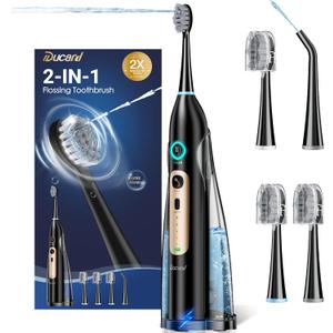Electric Toothbrush with Water Flosser Combo, Professional Flossing Toothbrush with 3 Sonic Brush Modes & 5 Water Pressures, Cordless Water Flosser for Adults Teeth Cleaning Plaque Removal, Black