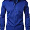 ZEROYAA Men's Urban Stylish Casual Business Slim Fit Long Sleeve Button Up Dress Shirt with Pocket ZLCL29 Royal, Small