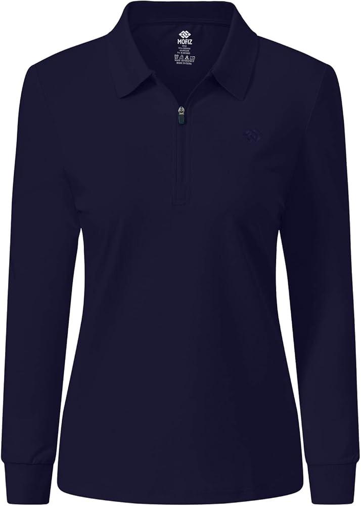 JINSHI Women's Golf Polo Shirt Long Sleeves Zip Up Sport Active Shirts Quick Dry Athletic T-Shirt Casual Tennis Tops Slim Fit Medium