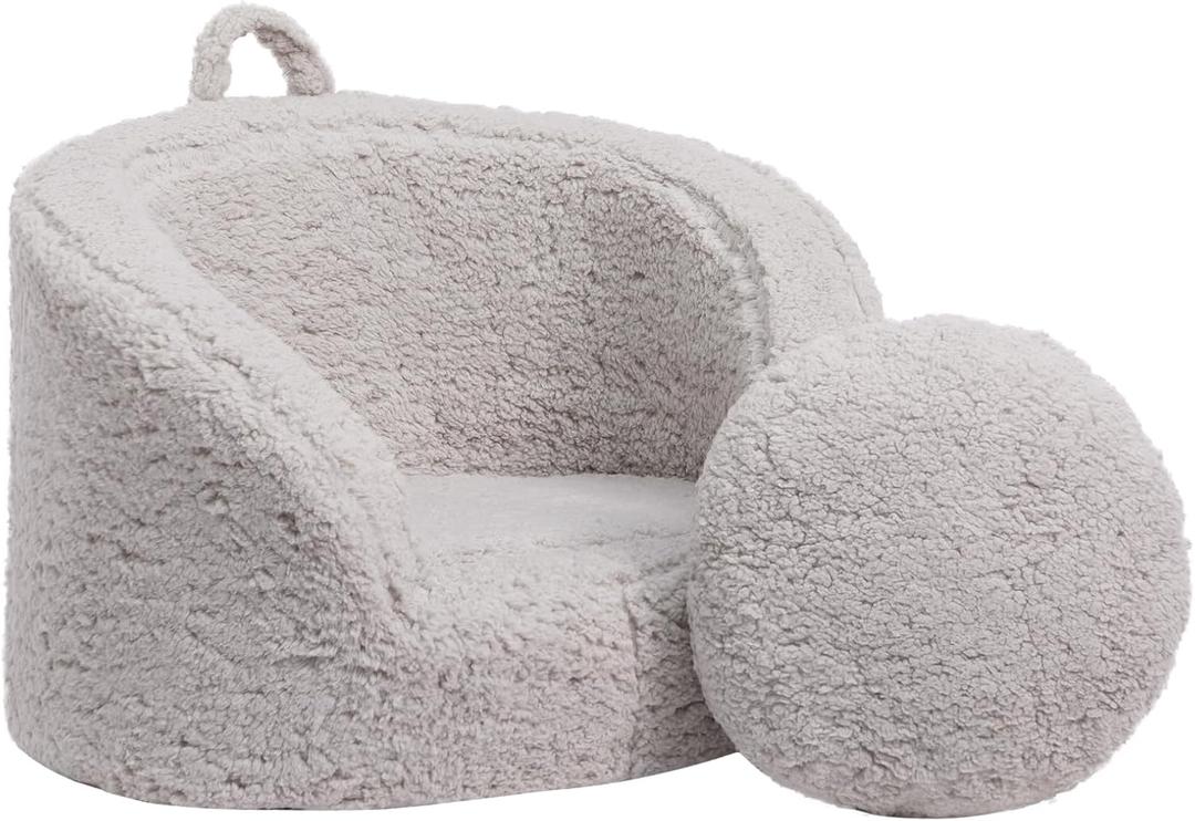 ALIMORDEN Snug-Arch Toddler Couch, Comfy Foam Baby Chair, Ergonomic Toddler Chair with a Snug Embrace Design for Boys and Girls, Light Grey