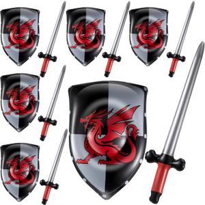 Poen 12 Pcs Inflatable Sword and Shield Knight Party Favors Set Blow up Medieval Sword Shield for Prince Party Favors Decorations Cosplay Accessories (Dragon)