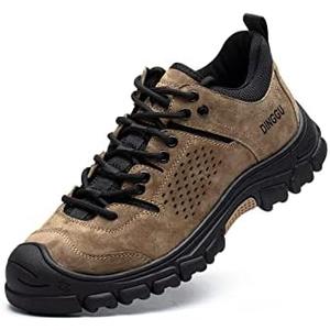 DINGGU Steel Toe Shoes for Men, Safety Mens Work Shoes Comfortable Indestructible Construction Shoes Leather Size 9