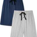 BAMBOO COOL Men's Pajama bottoms Lounge Sleep Shorts Soft Comfortable Breathable Pajamas Shorts with Pockets 2 Pack (M)