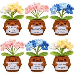 Wavwavw 6 Pcs Employee Appreciation Gifts Bulk Administrative Professionals Week Gift Thank You Volunteer Team Coworkers Staff Positive Handmade Crochet with Inspirational Card(Forget Me Not)