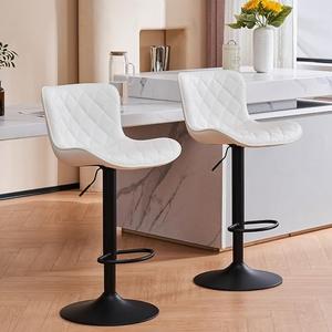 YOUNUOKE Counter Height Bar Stools for Kitchen Island 24 inch Metal Black Barstools Set of 2 Adjustable Swivel Counter Stool with Back (B-white)