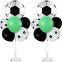 Soccer party Balloons Stand Kit 2 Sets with 2 Soccer Foil Balloons Green White Black Themed Centerpiece for Tables for Men Boys Football Game Sports Birthday Party Decorations