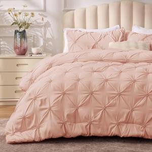 BEDELITE Dusty Pink Queen Comforter Set - 3 Pieces Boho Pintuck Bedding Comforter Sets, Lightweight Soft & Warm Bed Comforter Queen with 2 Pillowcases for All Season (Queen(88"x88"))
