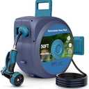 Tuzoc Retractable Garden Hose, Heavy Duty Wall-Mounted Hose Reel with 180° Swivel Bracket, Automatic Slow Return System with 10 Function Nozzle, Any Length Lock for outside Watering,Cleaning（50ft）