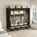 Portable Wardrobe with 4 Drawers, 4 Hanging Rods - 67" Tall Sweater Organizer, Sturdy Easy Temporary Bedroom Wardrobe Organizer, Brown, 18.1"D x 67.7"W x 66.9"H