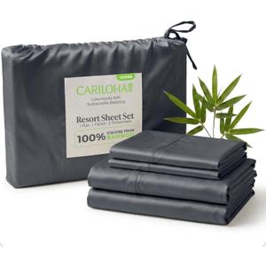 Cariloha Resort 100% Organic Bamboo Viscose Sheets - 4-Piece Queen Sheet Set - 18 in Extra Deep Pockets - Sateen Weave, Cooling, Hypoallergenic Luxury Sheets - Oeko-TEX Standard 100 - Blue Lagoon