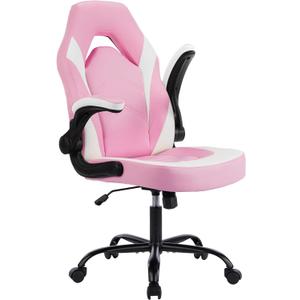 DUMOS Gaming Ergonomic Office Chair for Adults, Height Adjustable Computer Desk Chair with Flip-up Armrests, PU Leather Swivel Video Game Chair with 360 Rolling Wheels, Pink (19.7"D x 26"W x 41.8"H)